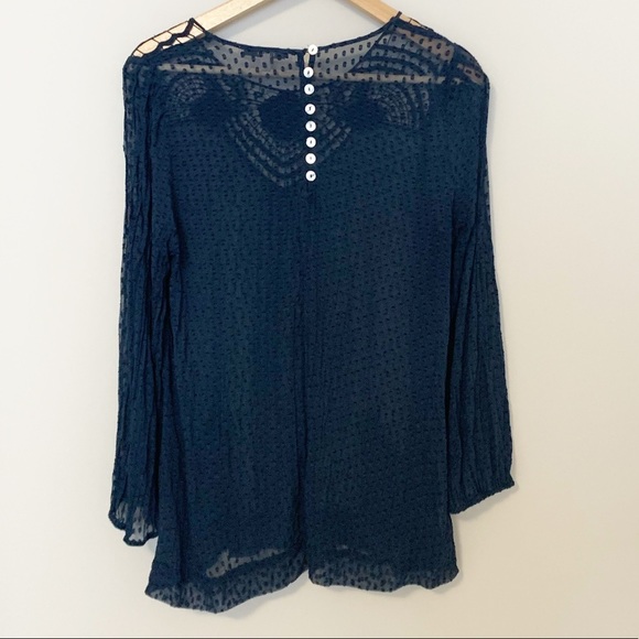 Rainn Navy Blue Sheer Blouse - Size Medium - Picture 5 of 10